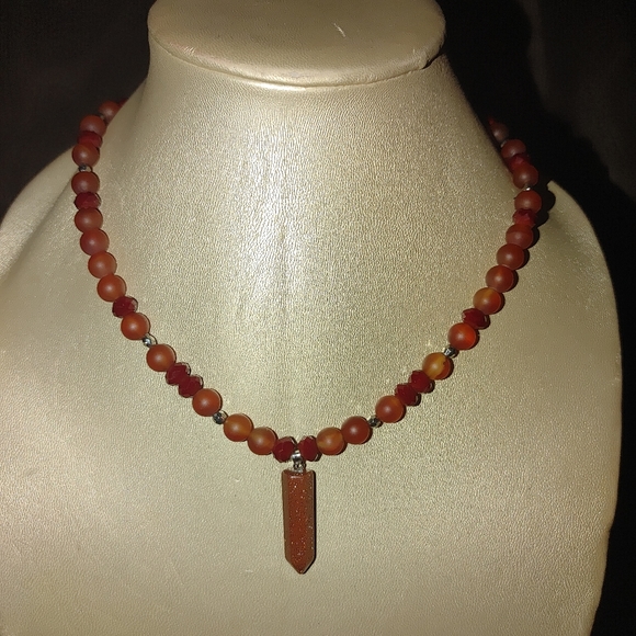 Red Camellia Magnetic Bead Necklace/Crystal Charm - Picture 2 of 3